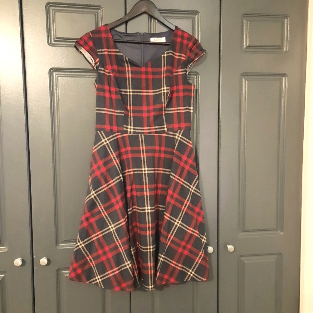 Plaid A-line Sweetheart neckline dress Size large
